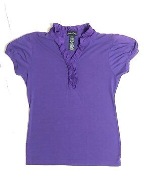 Susie Rose Purple Ruffle V-Neck Top Women’s XXL 18 Short Sleeve Stretch Blouse